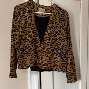 Chasor Leopard Print Open-Front Jacket - Tan/Black, M